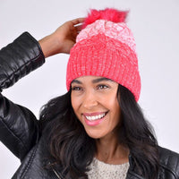 Women's Split-Toned Pom Pom Knit Winter Hat - LKH5033 - Bundle Bus