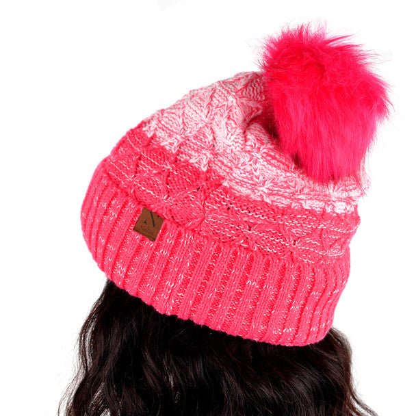 Women's Split-Toned Pom Pom Knit Winter Hat - LKH5033 - Bundle Bus