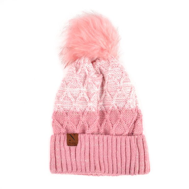 Women's Split-Toned Pom Pom Knit Winter Hat - LKH5033 - Bundle Bus