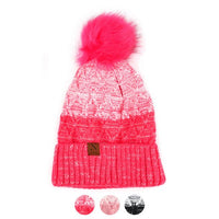 Women's Split-Toned Pom Pom Knit Winter Hat - LKH5033 - Bundle Bus