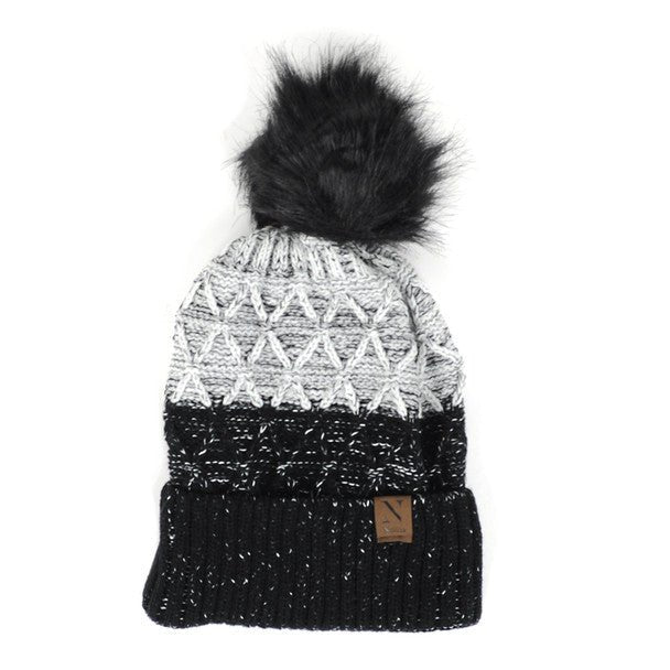 Women's Split-Toned Pom Pom Knit Winter Hat - LKH5033 - Bundle Bus