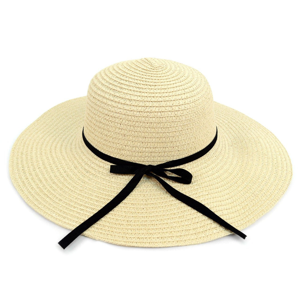 Women's Wide Brim Floppy Sun Hat with Ribbon Bowknot - LH180501 - Bundle Bus