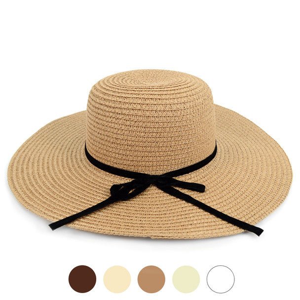 Women's Wide Brim Floppy Sun Hat with Ribbon Bowknot - LH180501 - Bundle Bus